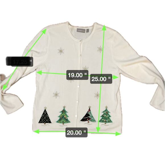 Croft & Barrow Christmas Tree Cardigan Women's Size Large Ivory Cream - Picture 4 of 10